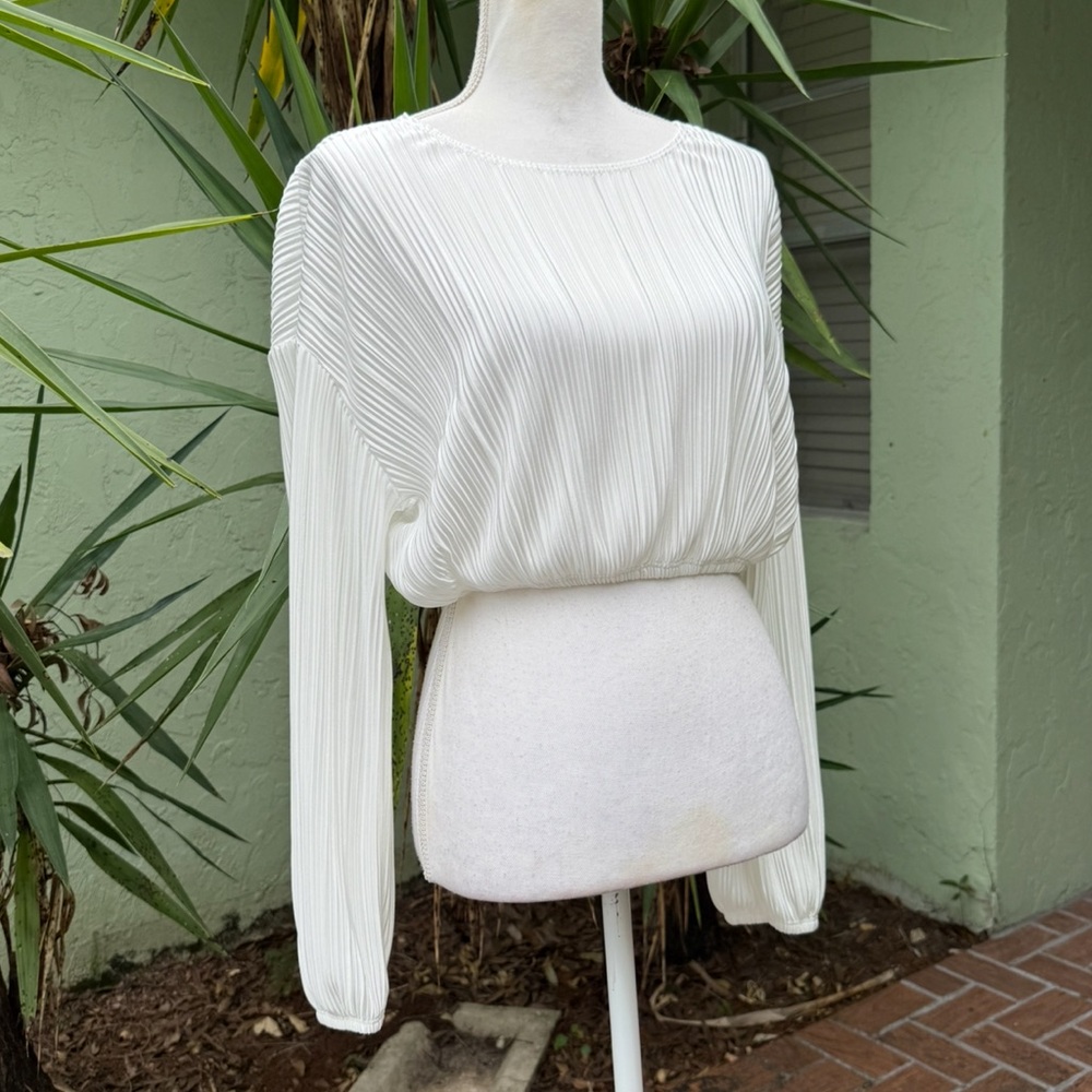 Ivory Ribbed Blouse Crop Top